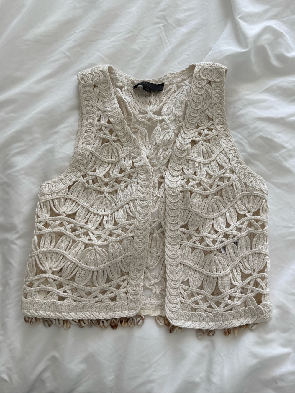 Zara Cream Crochet Shell-Trim Vest